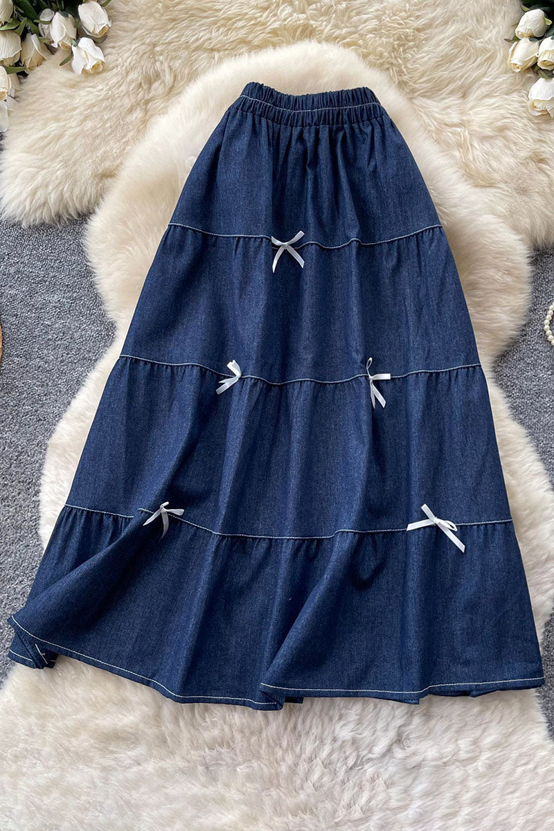 Bow Embellished Denim Skirt