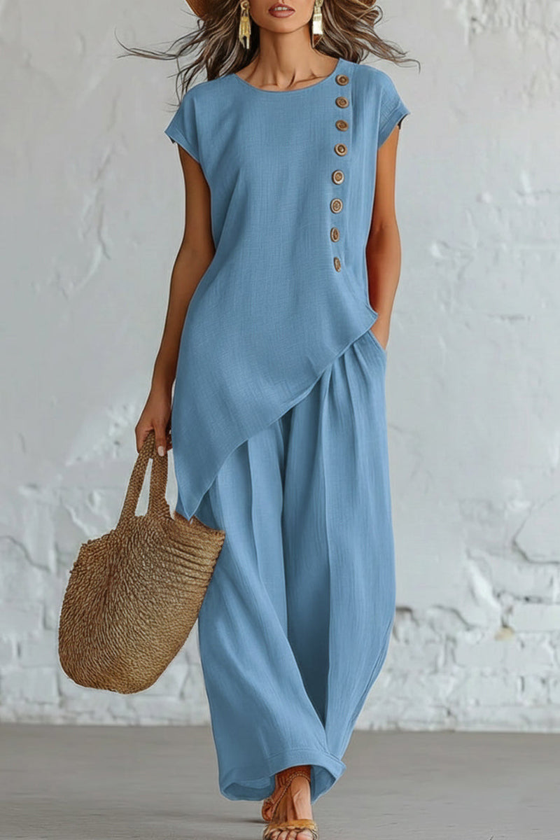 Asymmetric Button Detail Pants Set
