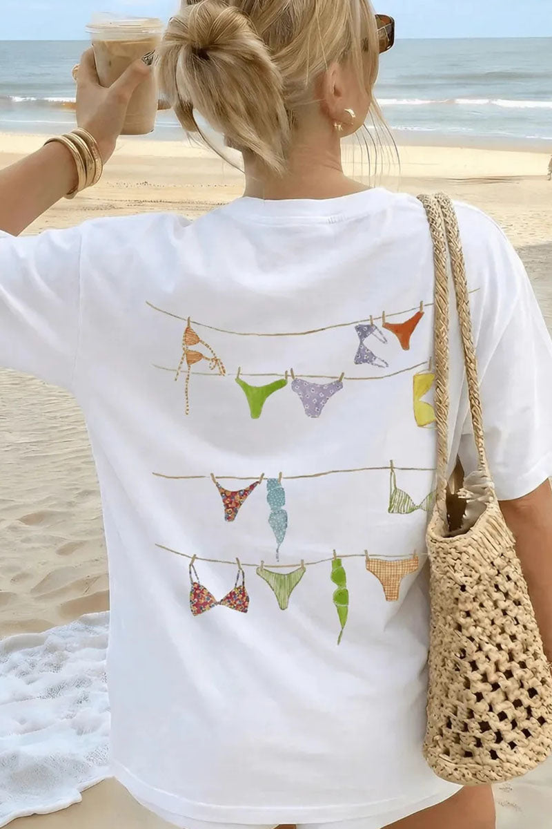 Bikini Print Crew Neck Short Sleeve T-Shirt