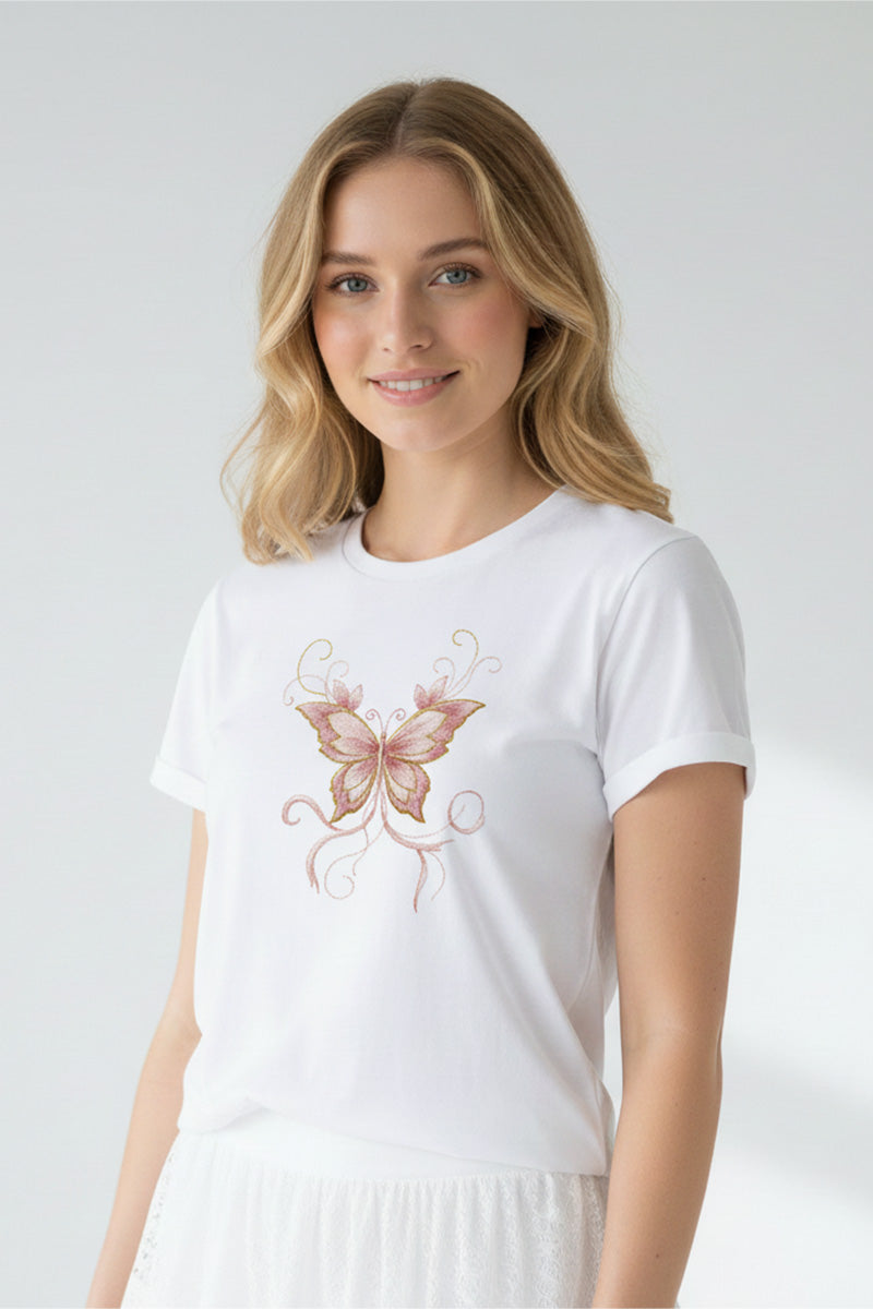 Blush Butterfly Embroidered T-Shirt