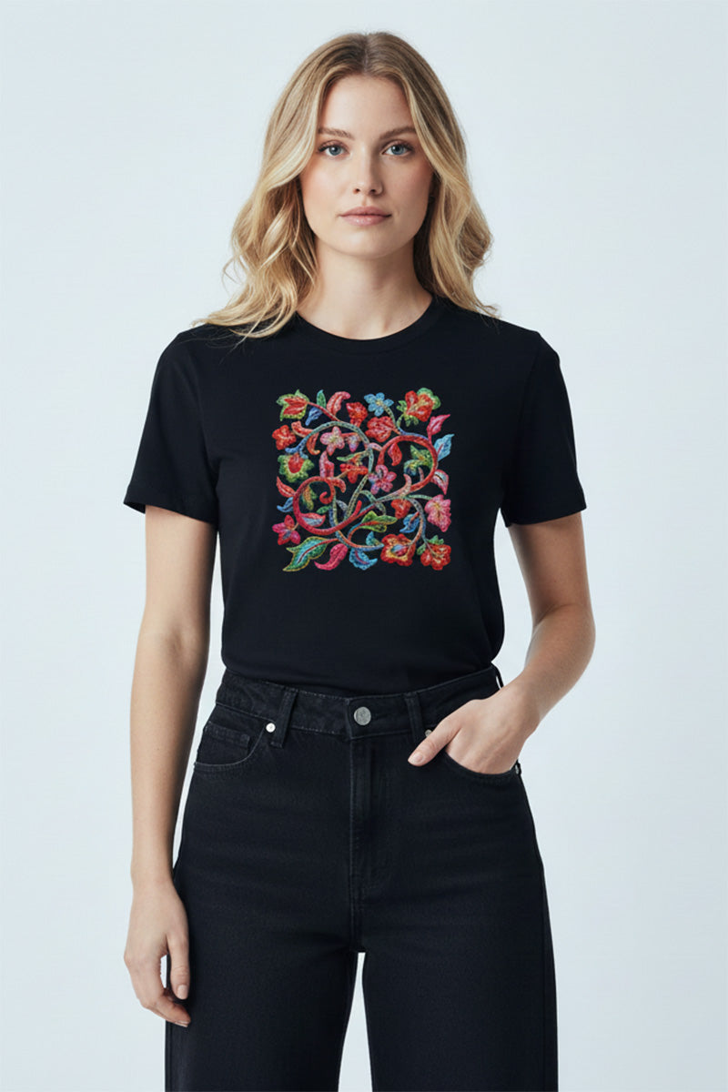 Botanical Vines Embroidery T-Shirt