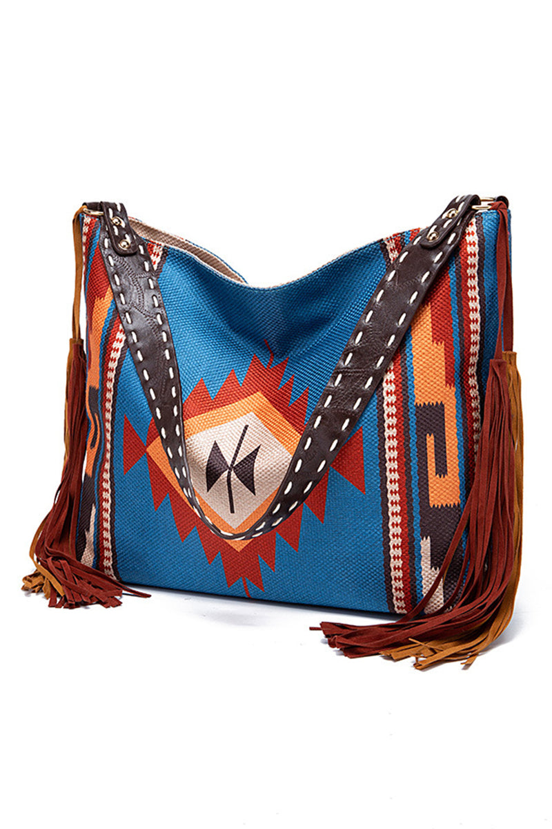 Boho Fringe Patterned Shoulder Bag