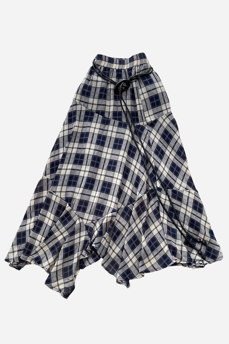 Asymmetric Plaid Midi Skirt