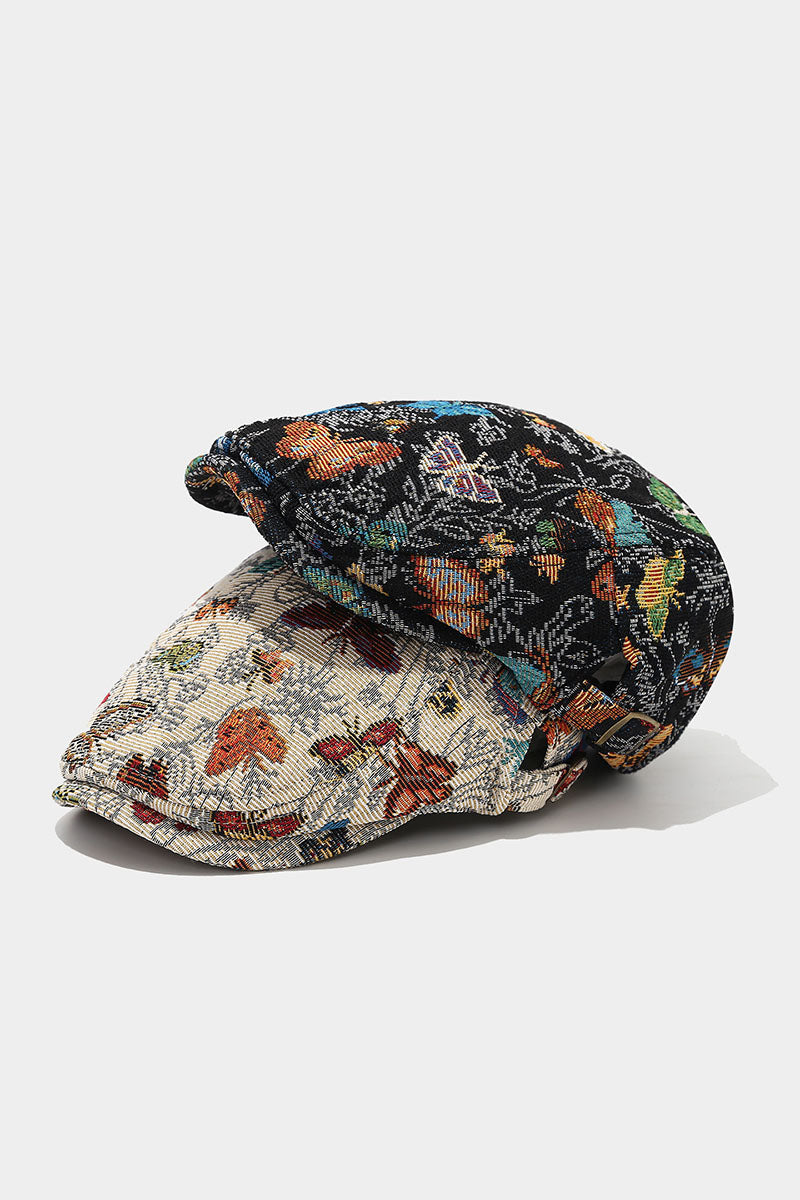 Butterfly Print Structured Flat Cap