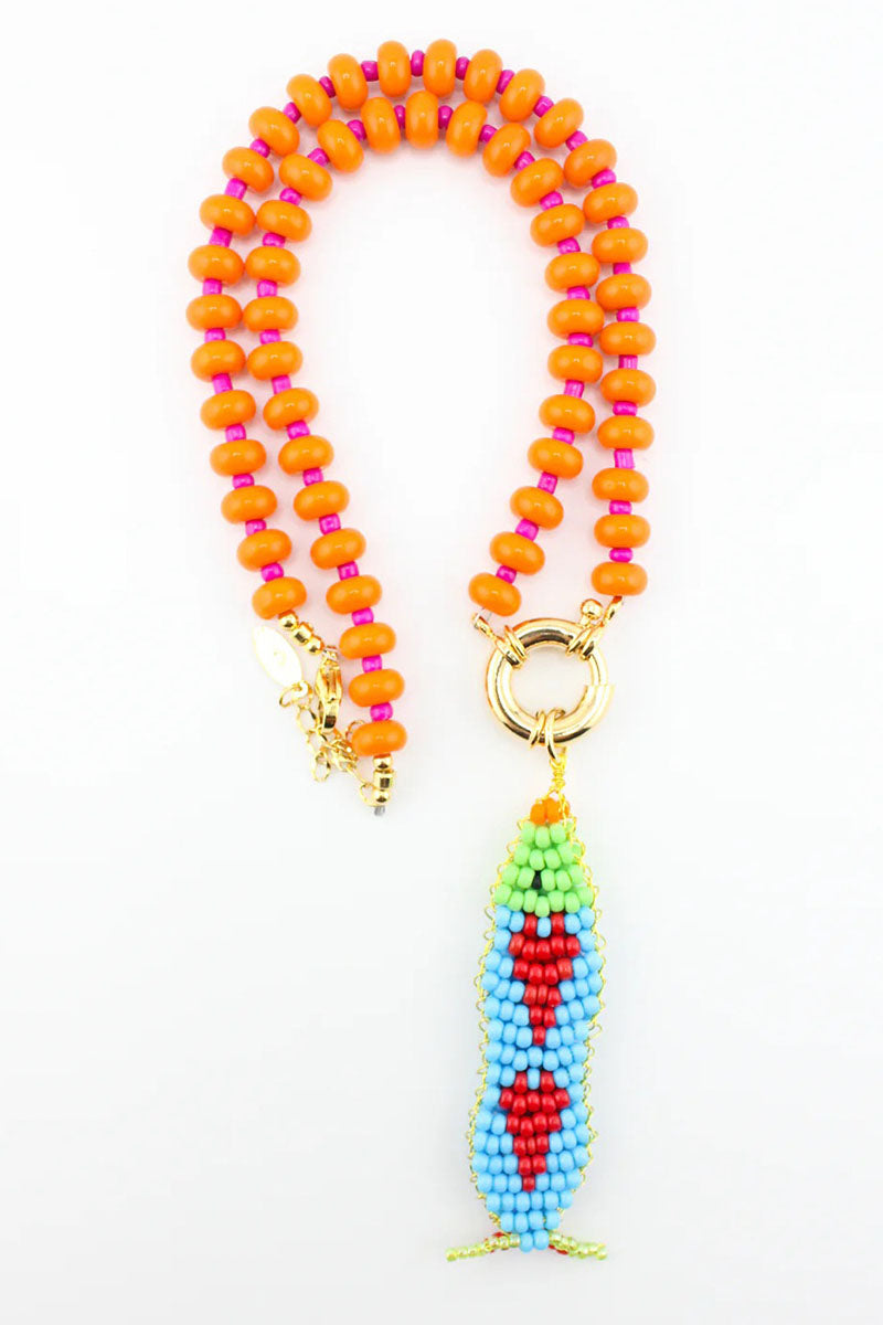 Beaded Fish Charm Toggle Necklace