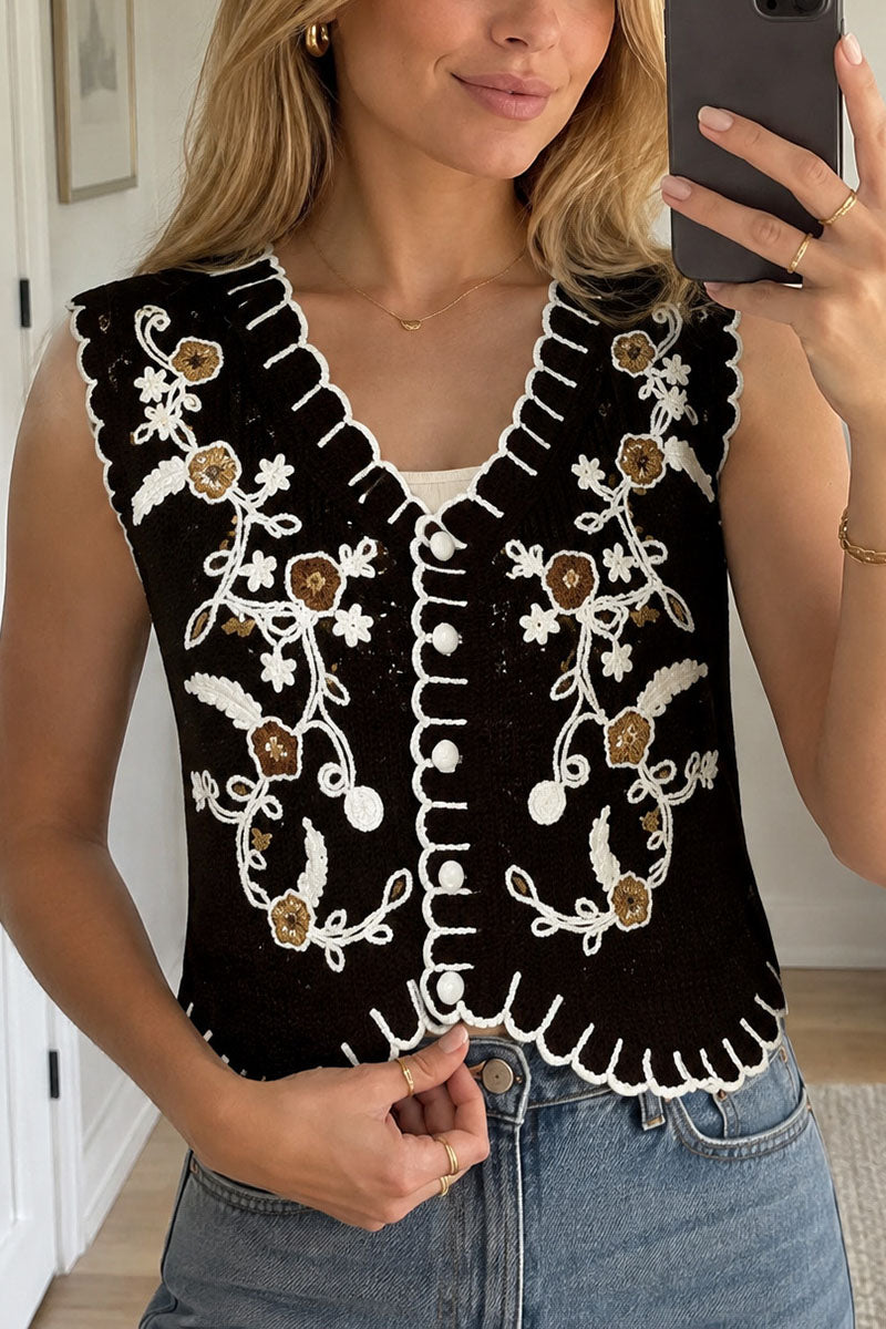 Boho Floral Scalloped Edge Vest