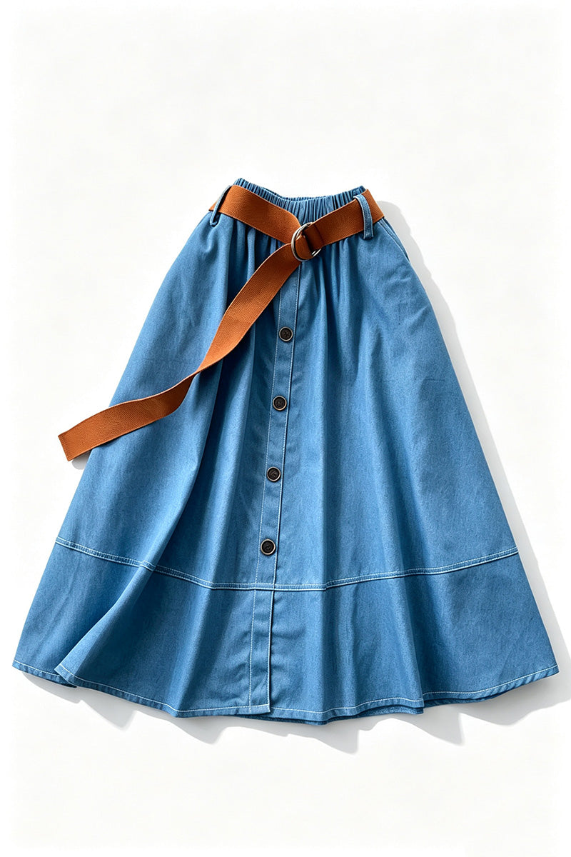 Button Decoration Denim Skirt