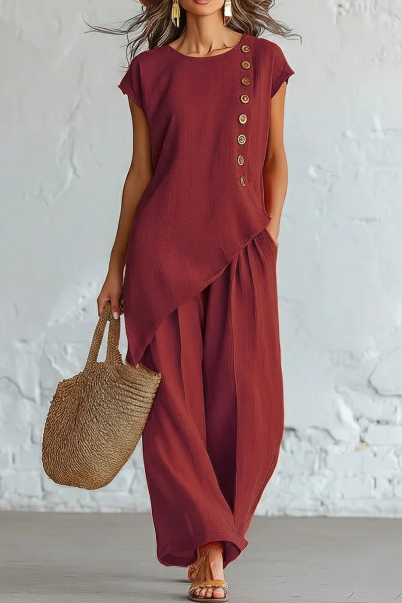 Asymmetric Button Detail Pants Set