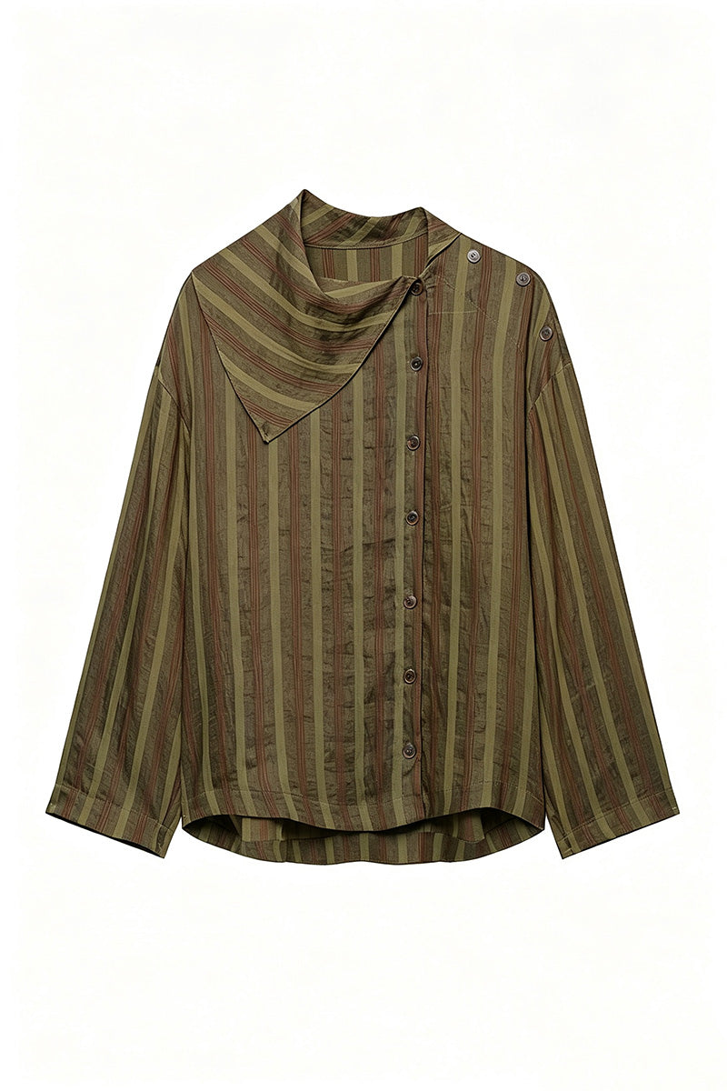 Asymmetric Collar Striped Long Sleeve Shirt