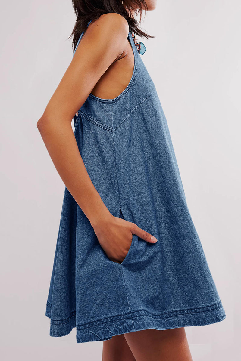 Back Cutout Sleeveless Denim Dress