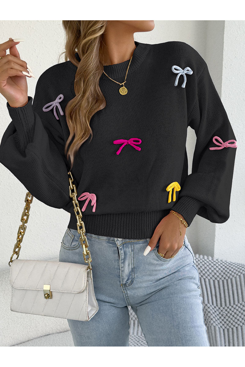Bow Embellished Crew Neck Sweater