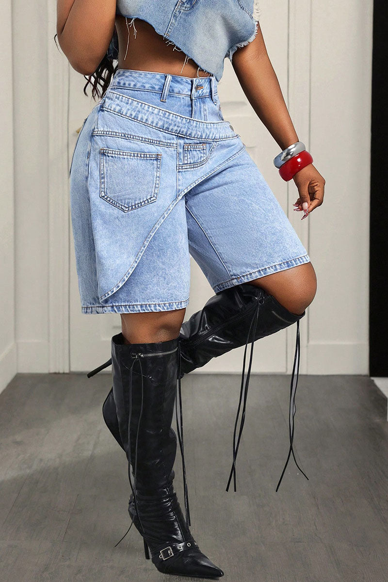 Asymmetrical Denim Shorts