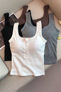 Button Front Ribbed Tank Top