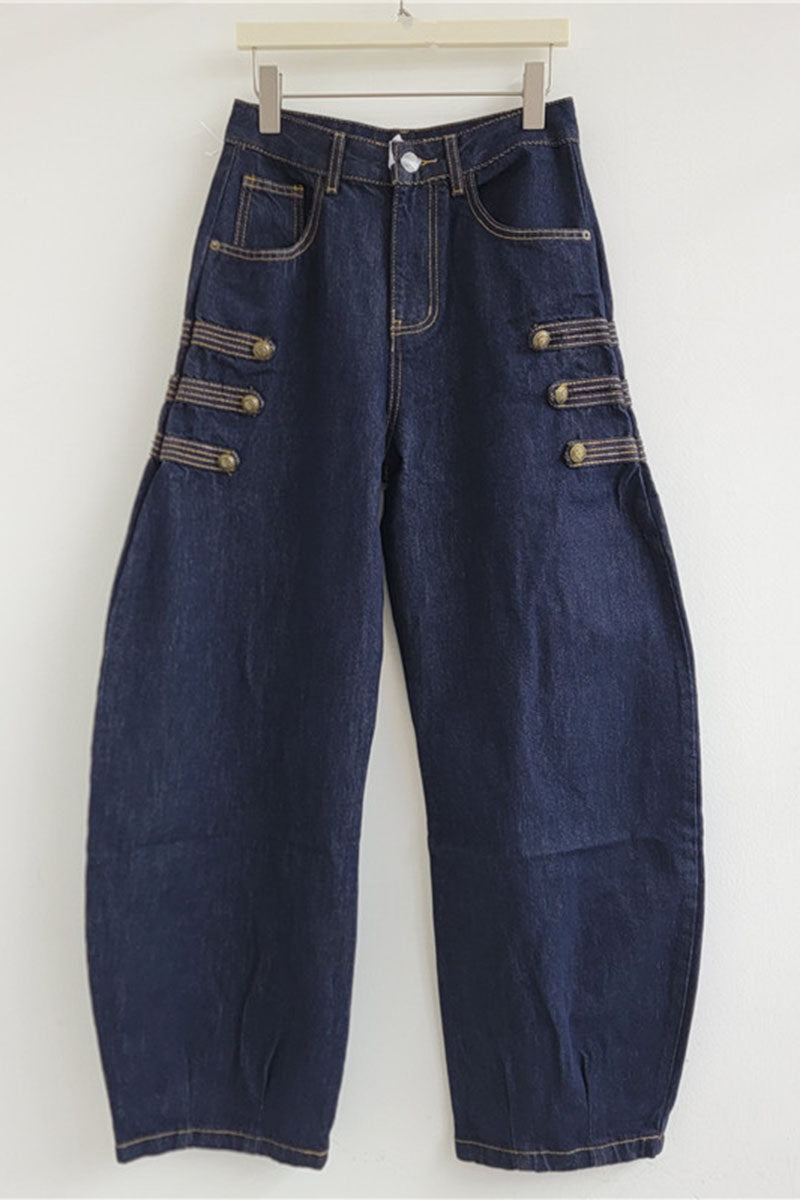 Button Pocket High-Waist Barrel Jeans