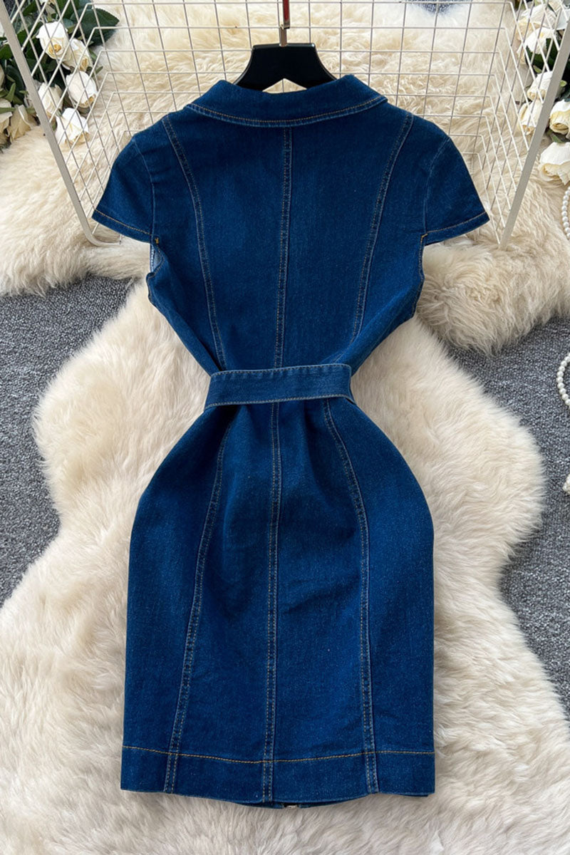 Belted Zip Front Denim Dress