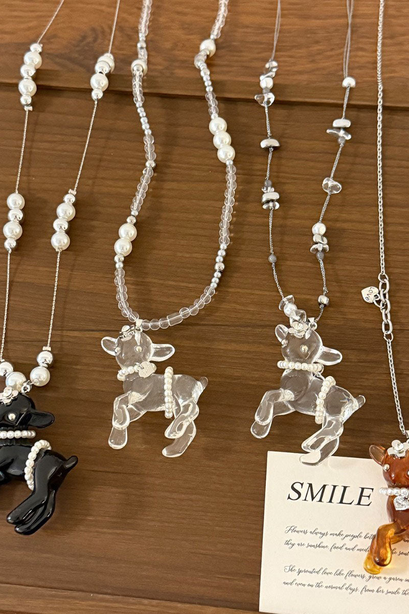 Acrylic Puppy Pearl Bead Chain Necklace