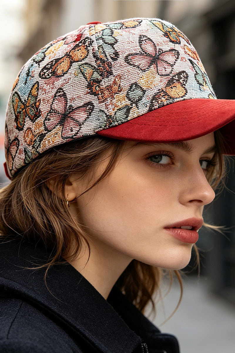 Butterfly Print Suede Brim Baseball Cap