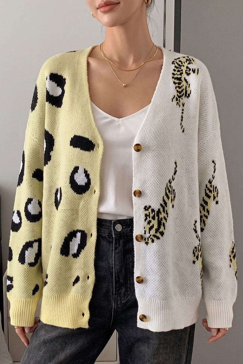 Animal Print V-Neck Button Front Cardigan