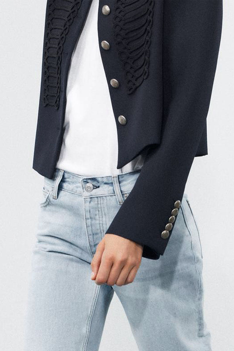 Braided Trim Button Front Crop Coat