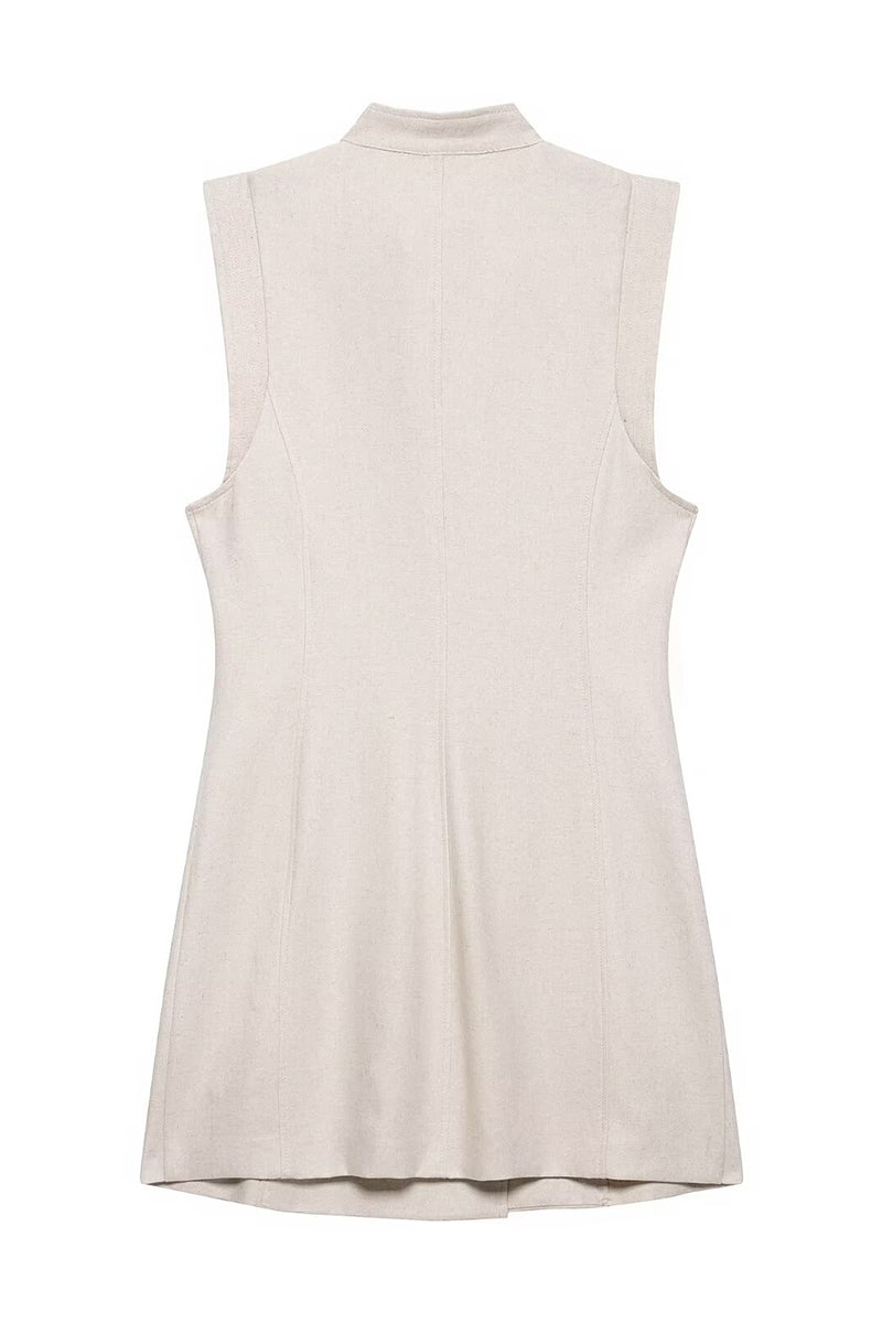 Button Detail Sleeveless Casual Dress