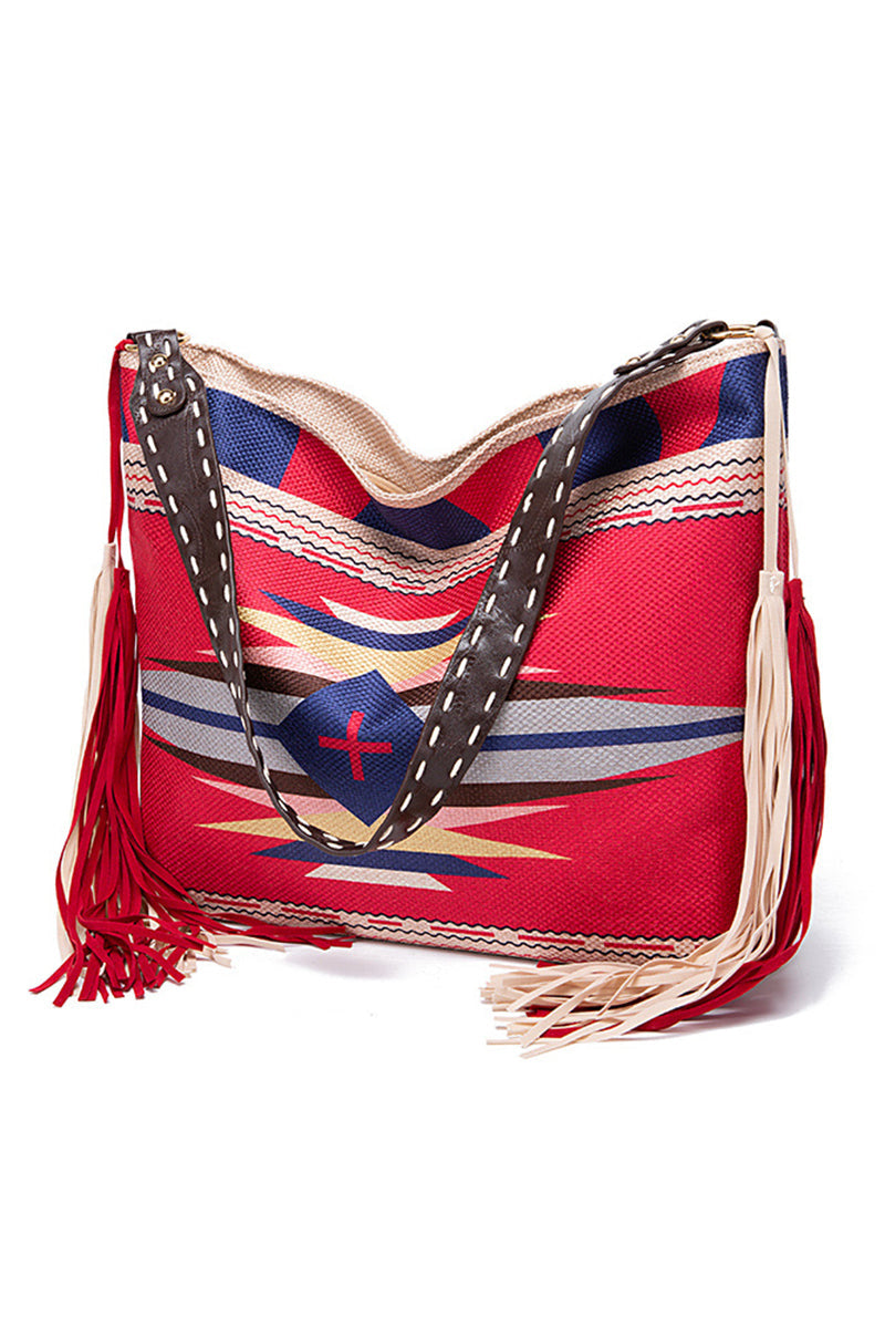 Boho Fringe Patterned Shoulder Bag