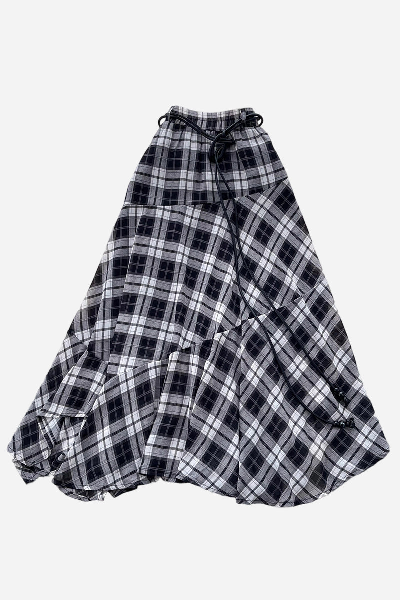 Asymmetric Plaid Midi Skirt