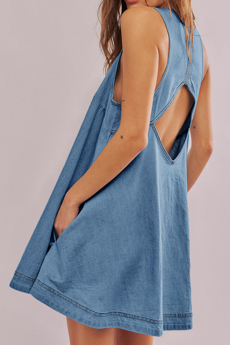 Back Cutout Sleeveless Denim Dress