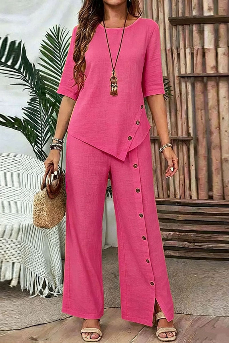 Asymmetric Button Detail Pants Set