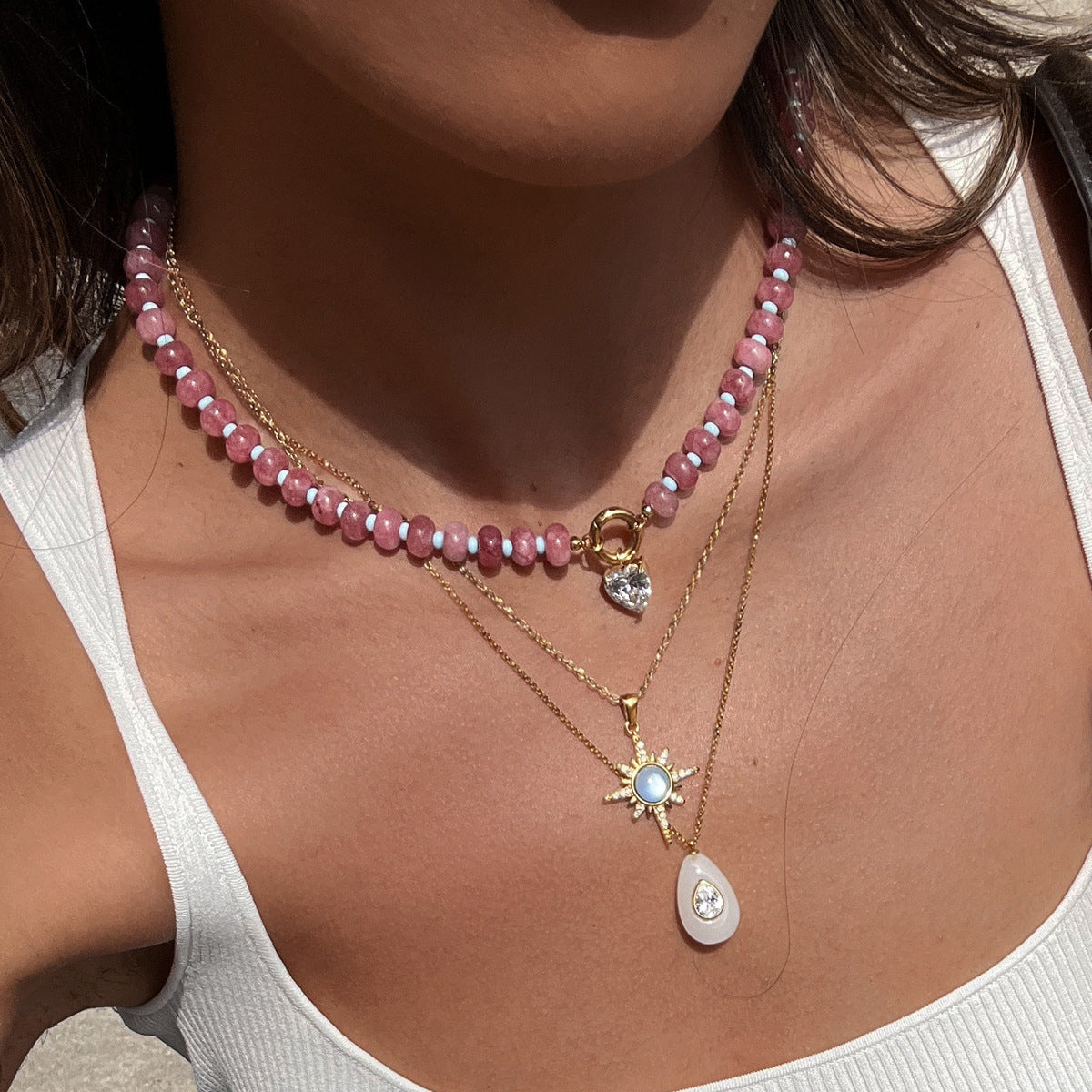 Beaded Gemstone Pendant Necklace