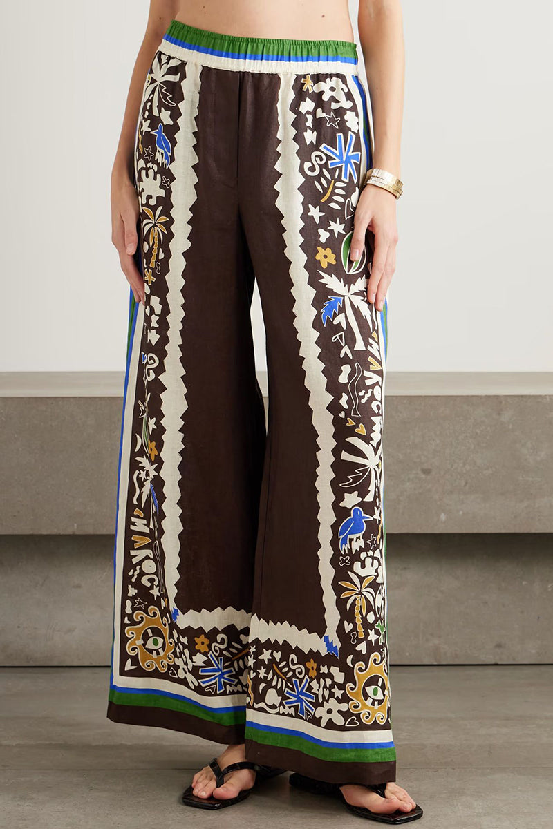 Bohemian Print Wide-Leg Pants Set