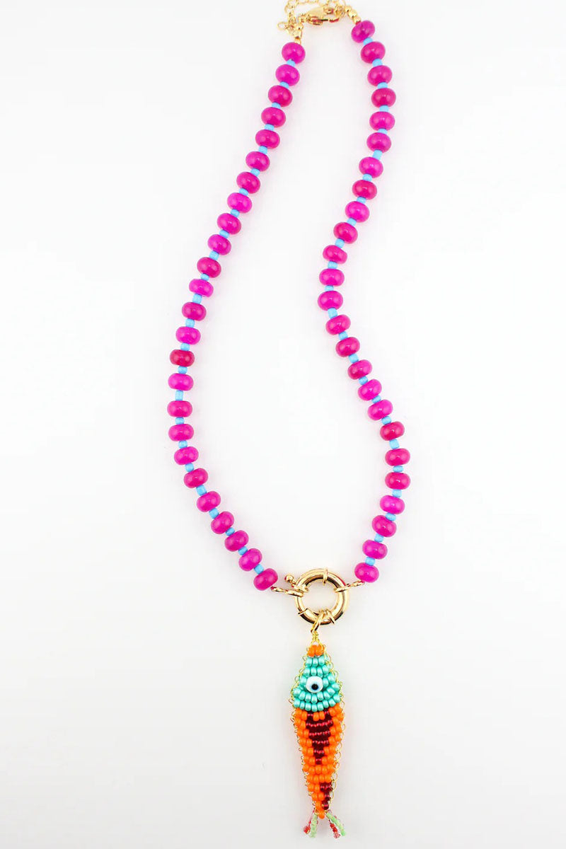 Beaded Fish Charm Toggle Necklace