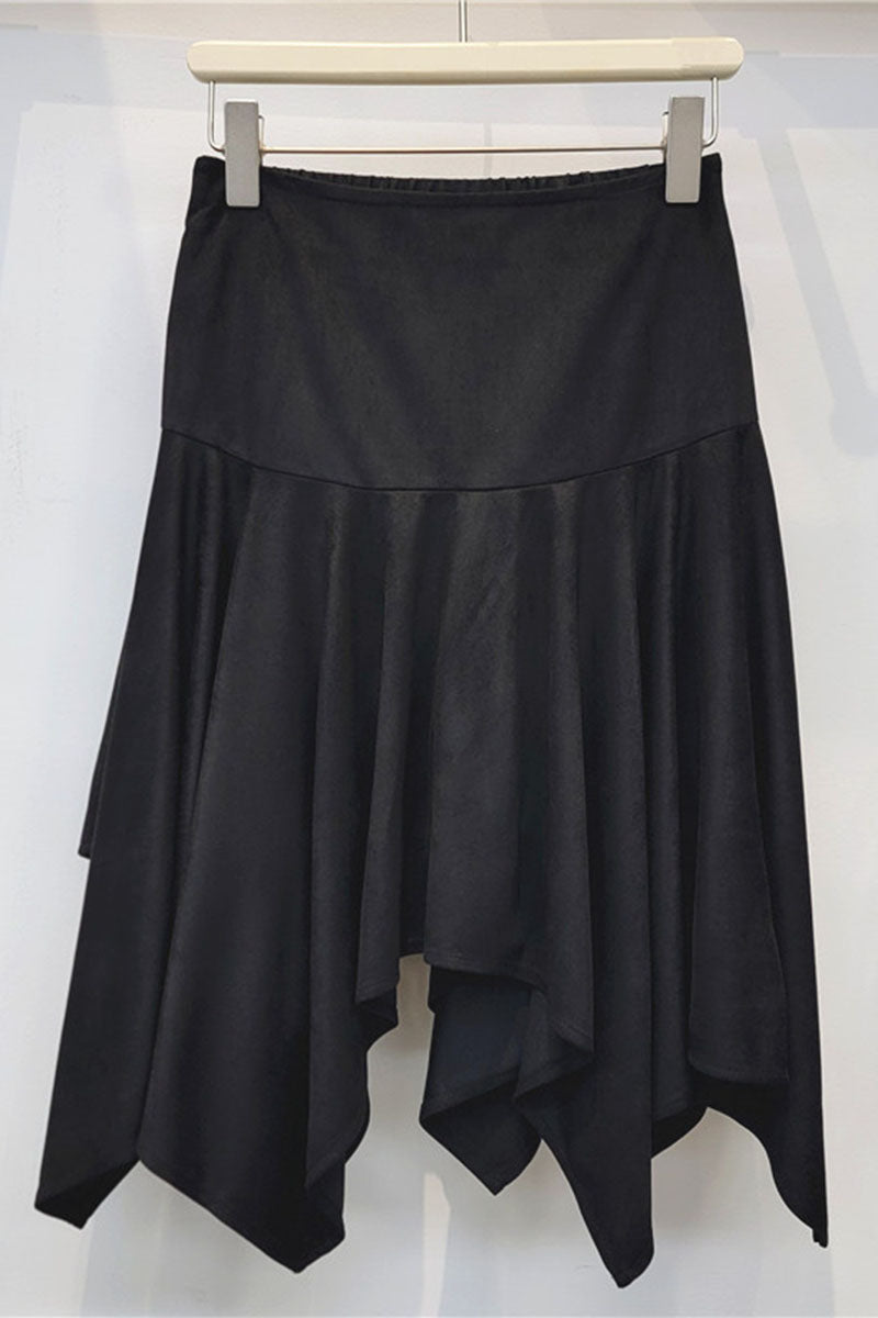 Asymmetric Ruffle High-Waist Midi Skirt