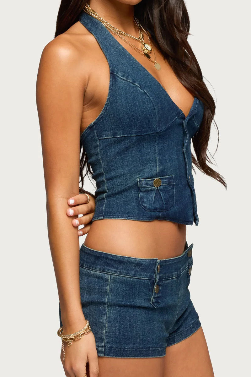 Button Halter Top and Shorts Set