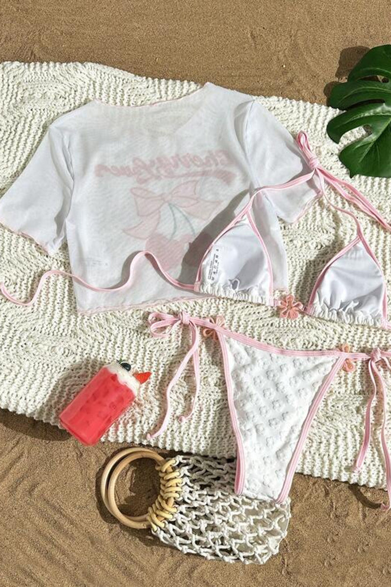 Bikini Set with Cherry Sheer Top