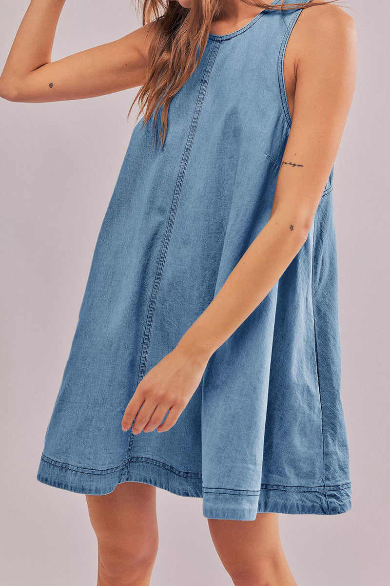Back Cutout Sleeveless Denim Dress