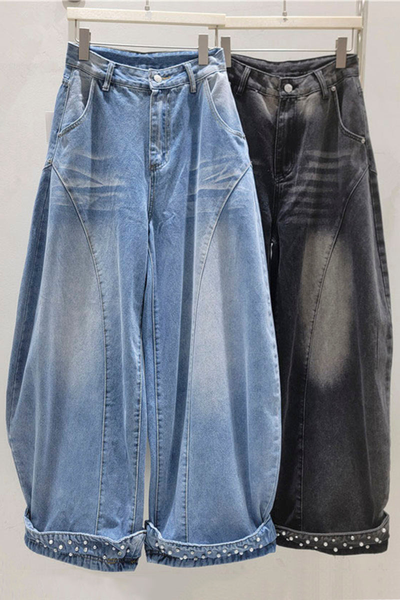 Beading Detail Barrel Jeans