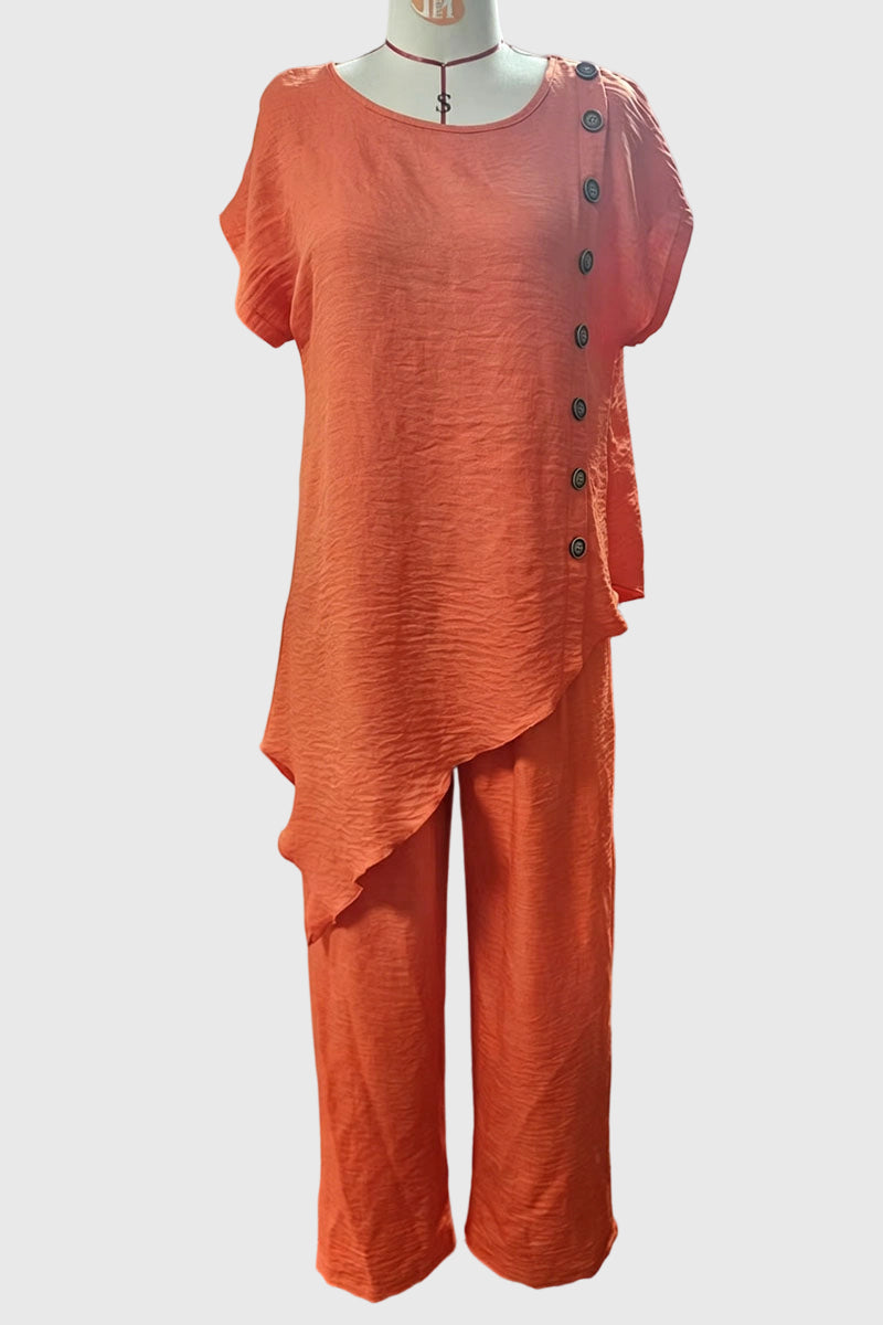 Asymmetric Button Detail Pants Set