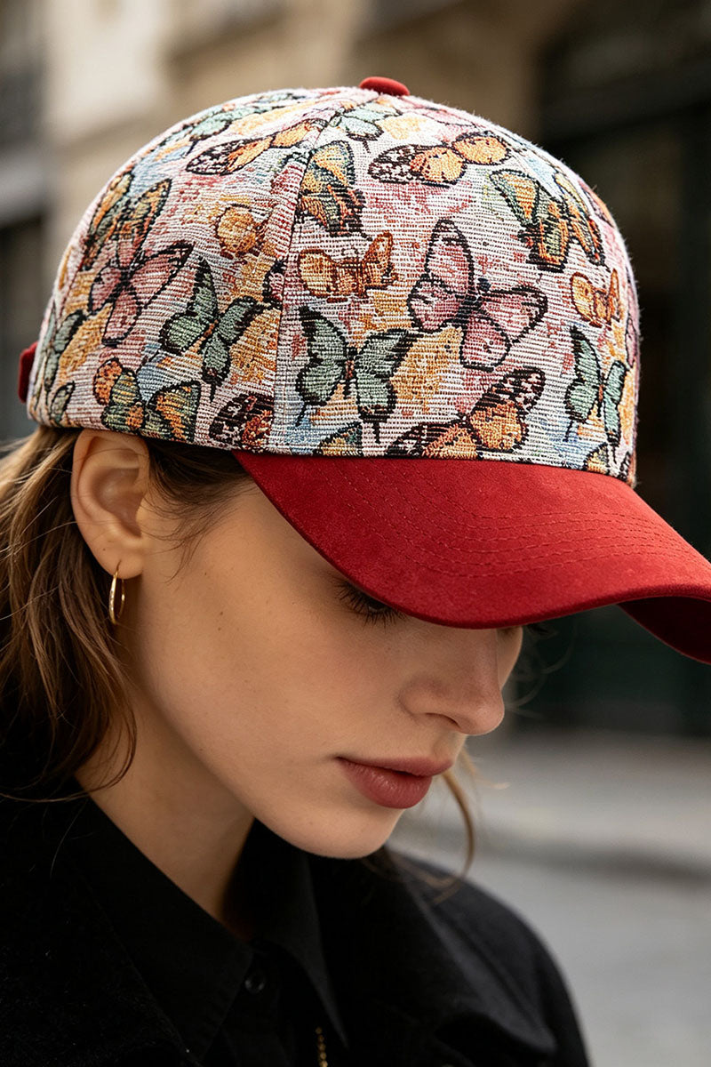Butterfly Print Suede Brim Baseball Cap