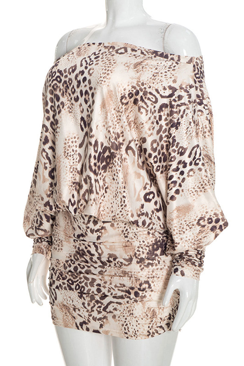 Animal Print Off-Shoulder Long Sleeve Mini Dress