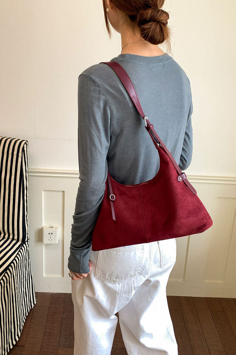 Adjustable Strap Suede Hobo Bag