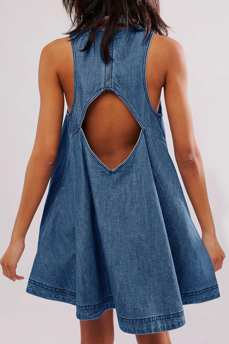 Back Cutout Sleeveless Denim Dress