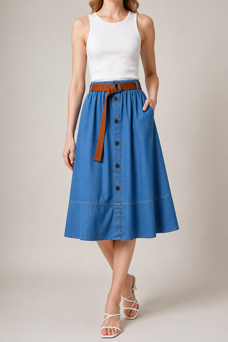 Button Decoration Denim Skirt