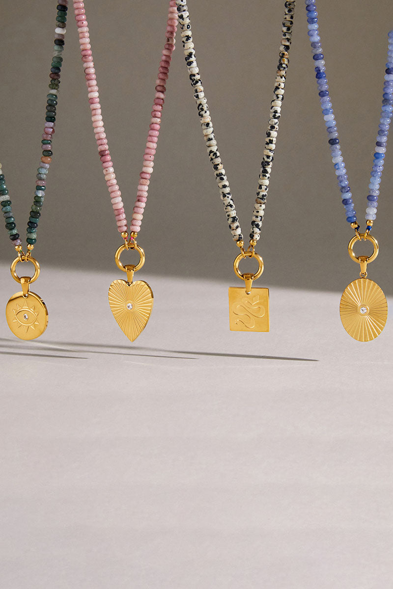 Beaded Chain Geometric Pendant Necklace