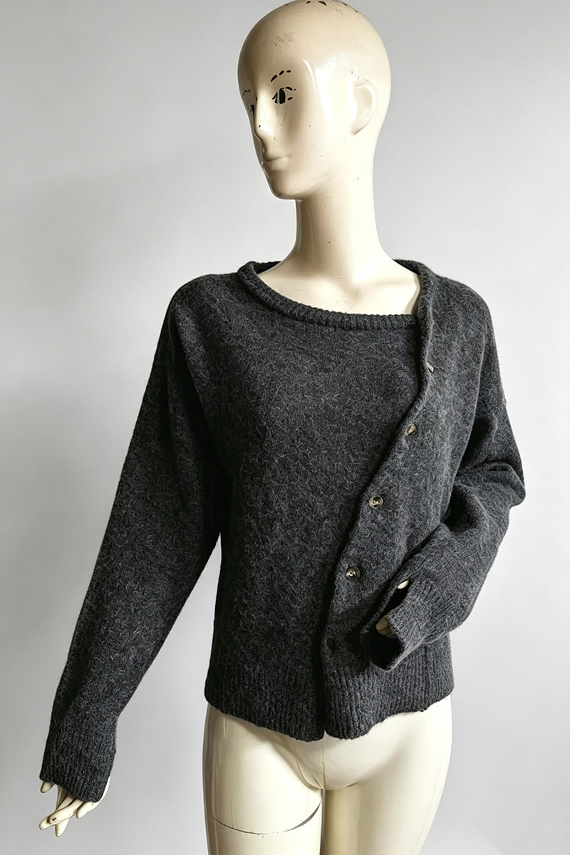 Asymmetric Button Front Knit Cardigan
