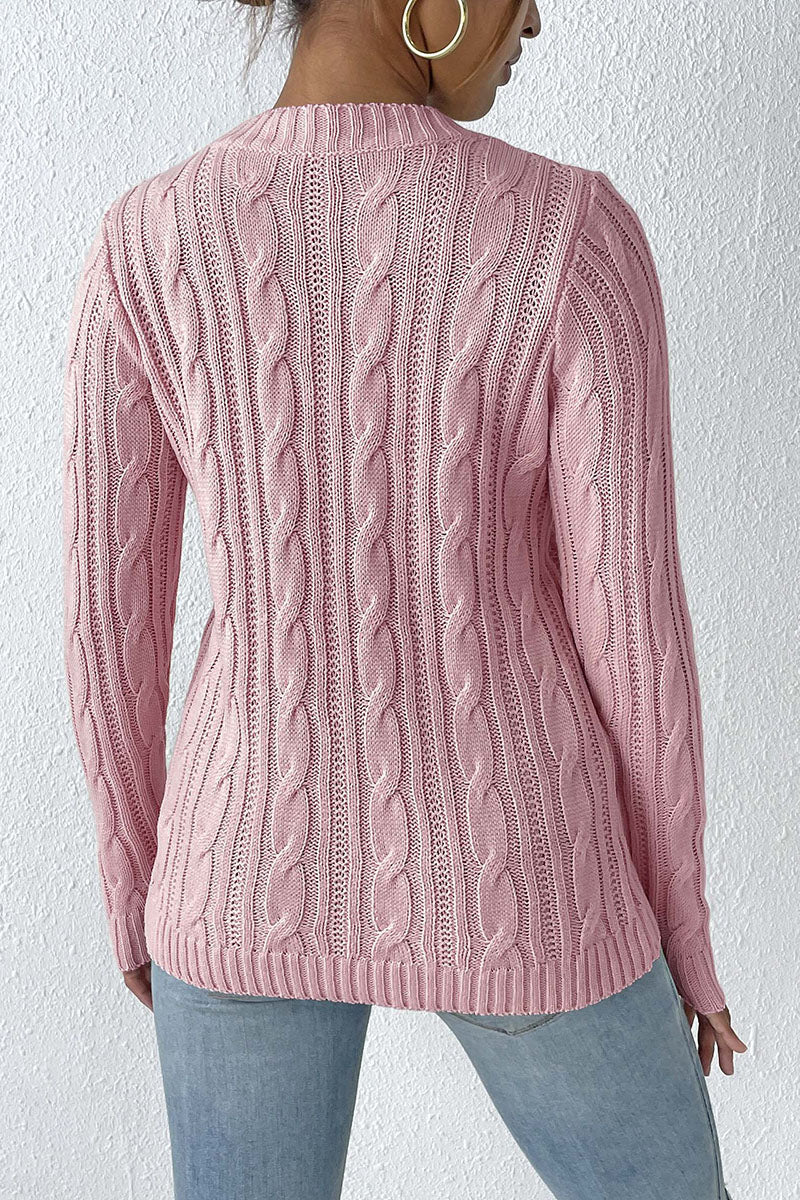 Applique Cable Knit Crew Neck Sweater
