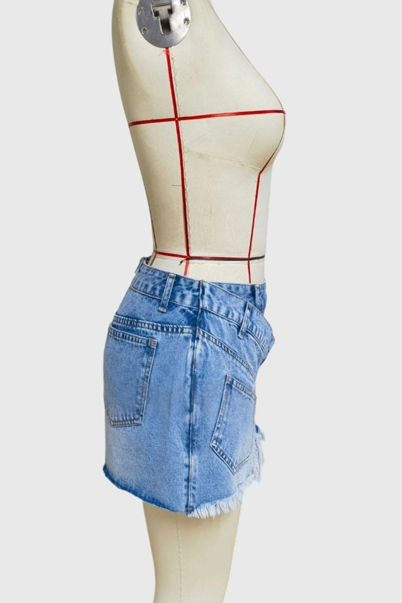Asymmetrical Frayed Denim Skirt