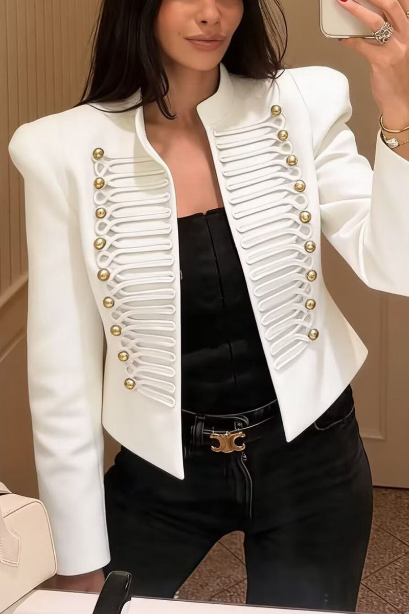 Button Stand Collar Long Sleeve Jacket