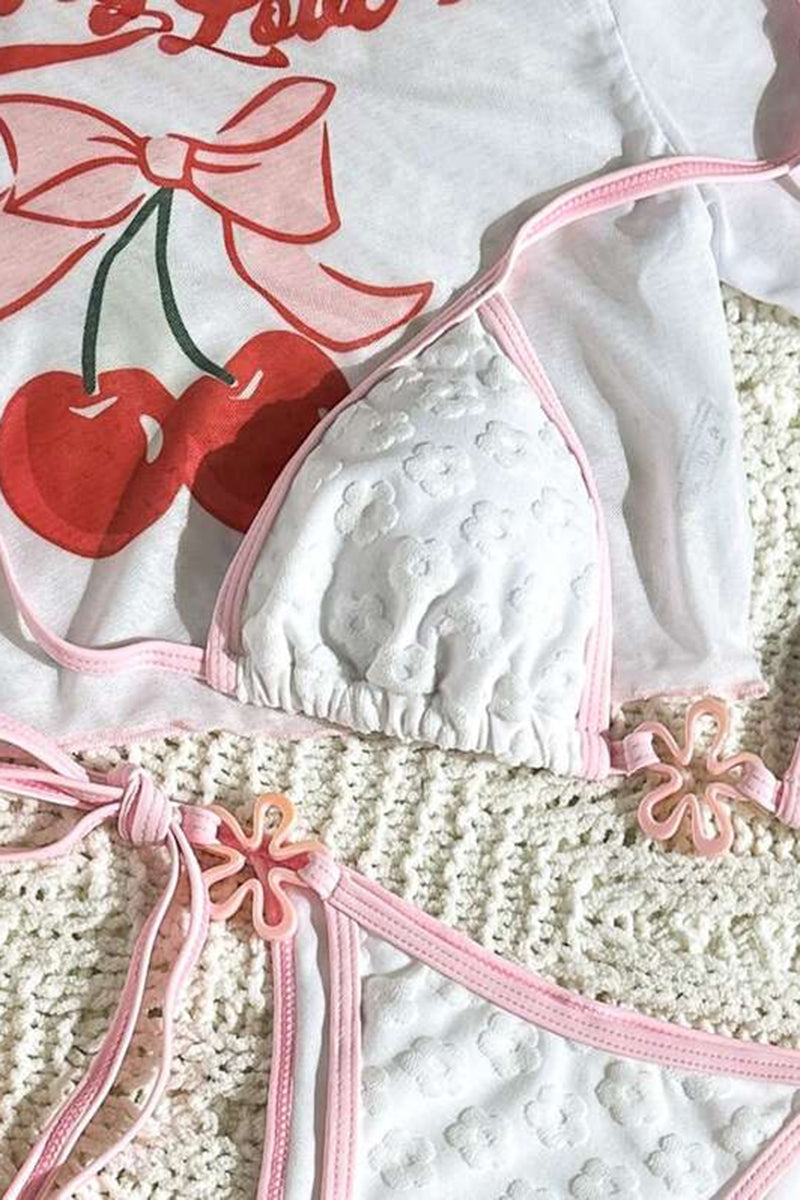 Bikini Set with Cherry Sheer Top