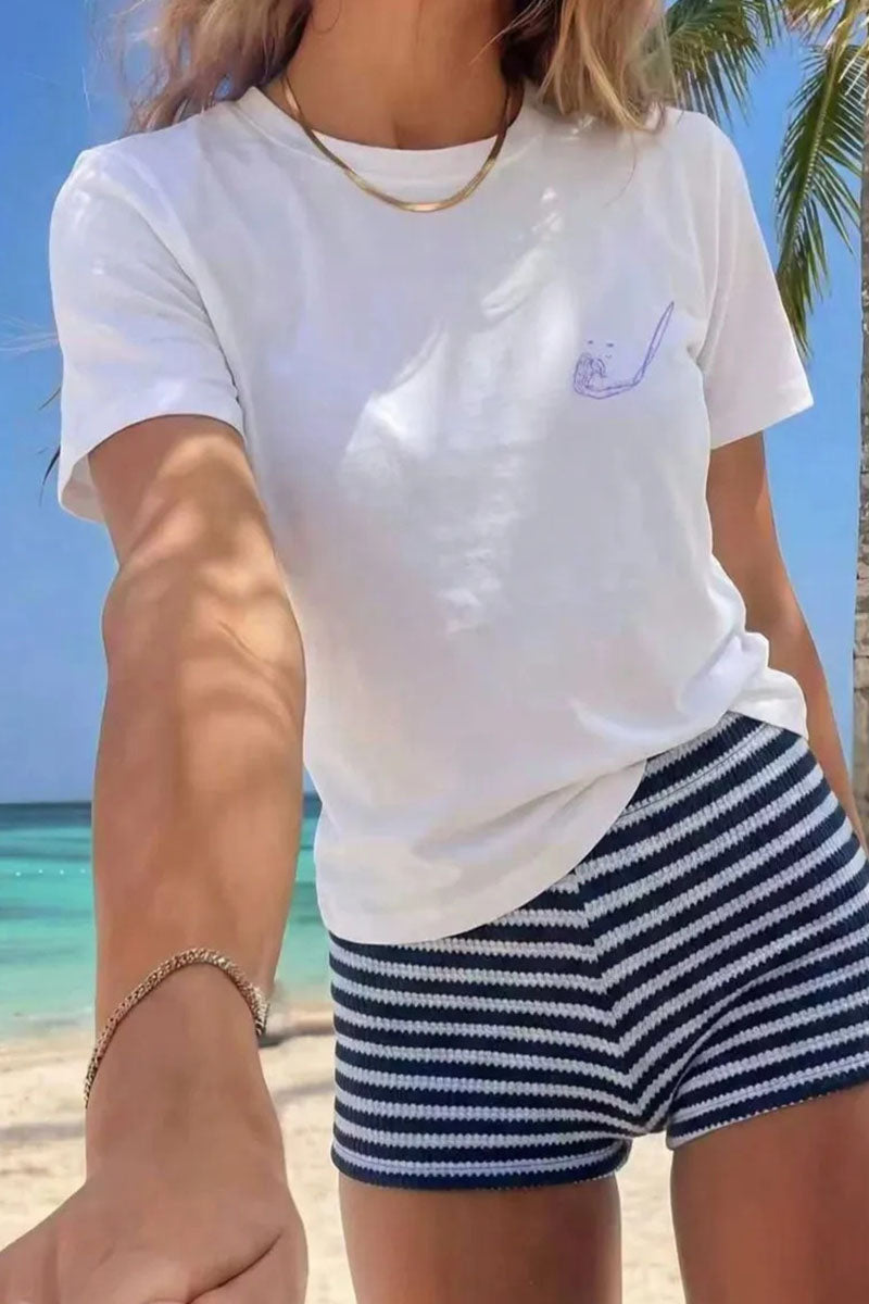 Bikini Print Crew Neck Short Sleeve T-Shirt