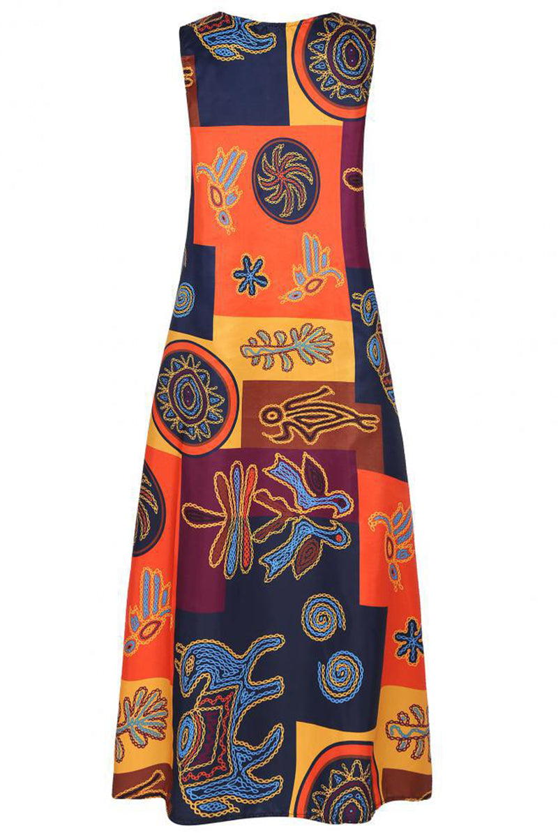 Abstract V-Neck Sleeveless Dress